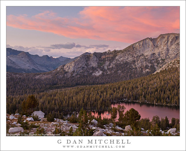 Sunset, Lower McCabe Lake, Shepherds Crest, and Virginia Canyon