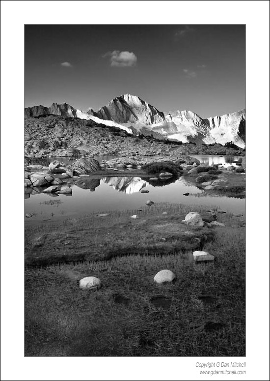 DusyDawnBW2005|08|14: Dawn. Dusy Basin. August 14, 2005. © "Copyright G Dan Mitchell". ("sales")