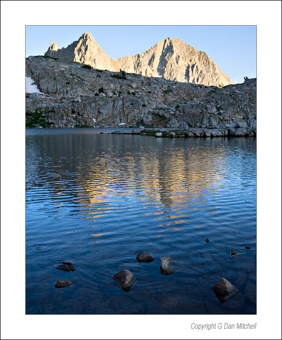 DusyLake2005|08|12: Lake, Dusy Basin. Sierra Nevada Range, California. August 12, 2005. © Copyright G Dan Mitchell.