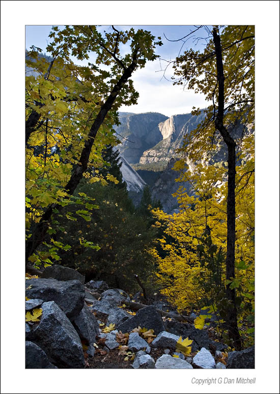 FallColorValley2006|10|22: Yosemite Valley, Nevada Fall Trail. Yosemite National Park, California. October 22, 2006. &copy; "Copyright G Dan Mitchell".    keywords: autumn fall yellow leaves colors valley nevada fall trail yosemite national park sierra nevada california color photograph