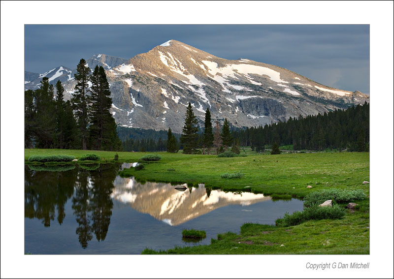 MammothPeakAlpenglow2006|07|23: Alpenglow, Mammoth Peak. Yosemite National Park. July 23, 2006. &copy; Copyright G Dan Mitchell.    keywords: mammoth peak tioga pass tioga tarns alpenglow yosemite national park color photograph