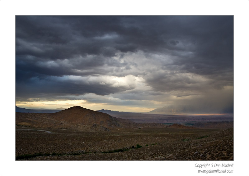 OwensEveStorm2006|08|05: Evening Thunderstorm. Owens Valley, California. August 5, 2005. © "Copyright G Dan Mitchell". ("sales") keywords: owens valley bishop california buttermilk evening thunderstorm white mountains color photograph