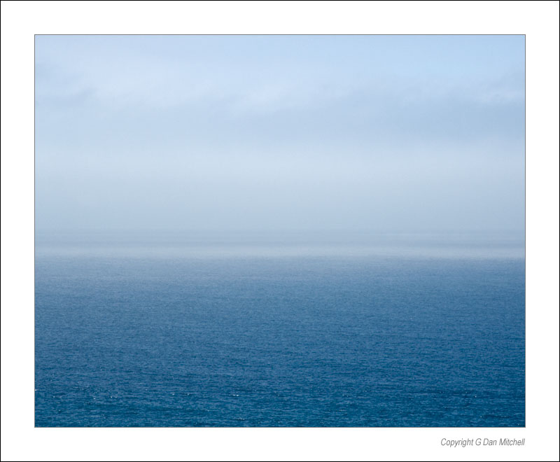 PacificFog2006|08|24: Fog, Pacific Ocean. North of Davenport, California. August 28, 2006. &copy; "copyright g dan mitchell".    keywords: pacific ocean fog blue north of davenport california color photograph