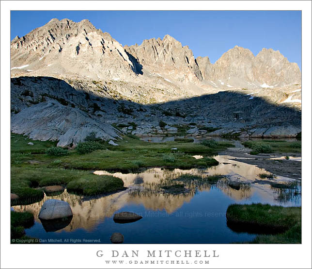 WinchellPalisadesSunset2005|08|12: Sunset, Mt. Winchell and the Palisades. Sierra Nevada Range, California. August 12, 2005. &copy; Copyright G Dan Mitchell.