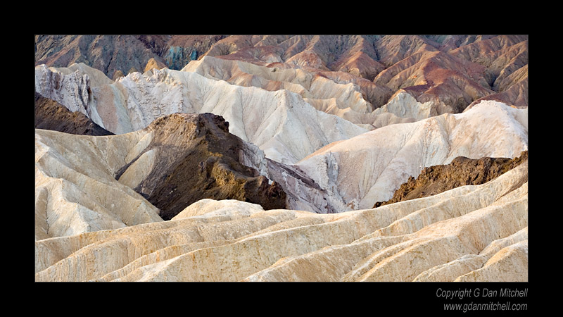 ZabriskieGulliesDetail2007|04|04: Detail, Zabriskie Point. Death Valley National Park, California. April 4, 2007. &copy; "Copyright G Dan Mitchell". ("sales")    keywords: detail zabriskie point gullies erosion death valley national park california color photograph