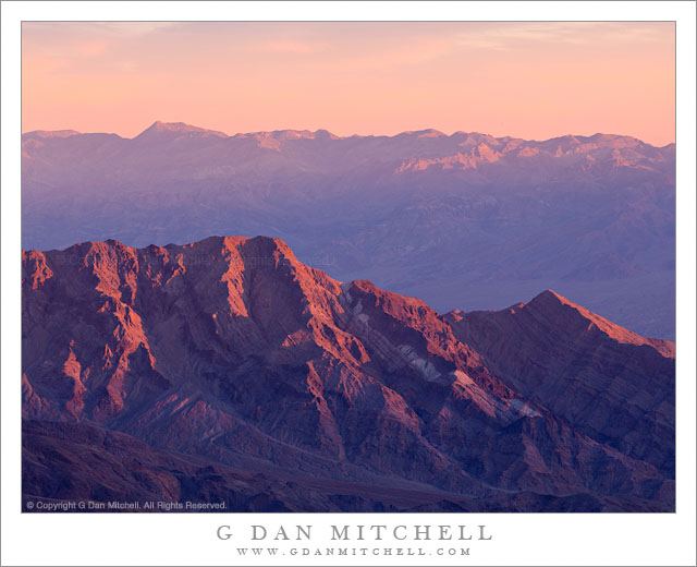 Panamint Range to the Amargosa Range, Dawn - Dawn light on the Amargosa Range and lower ridges of the Panamint Range, Death Valley National Park.