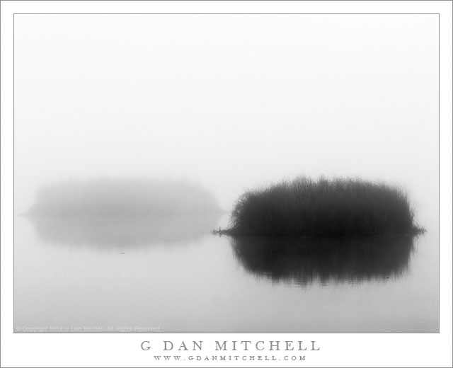Two Islands, Fog Two Islands, Fog - Two grass-covered islands in thick fog