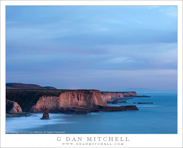 Davenport Bluffs, Dusk - Dusk light on a series of bluffs marching south from Davenport, California